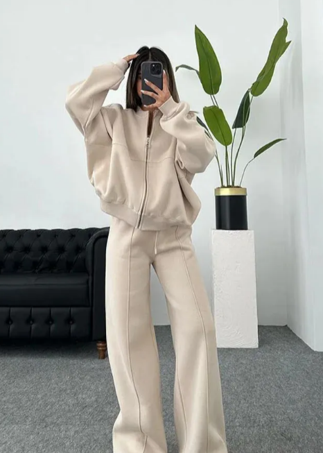 Velour™ | Beige Tracksuit Set